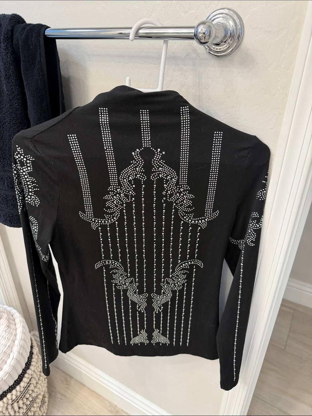 Boutique 9 Black Long Sleeve Top with Silver Stud Design